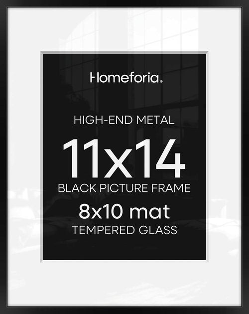 Homeforia Black 11x14 Picture Frame - High-End Metal Design with Mat for 8x10 Photos | Set of 1