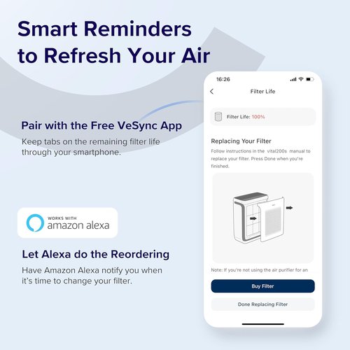 LEVOIT Air Purifier Replacement Filter - HEPA 4-in-1 Activated Carbon Filter for Vital 200S | 1 Pack, Blue