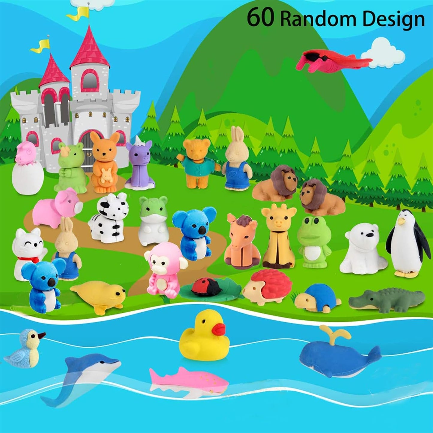 URSKYTOUS 60Pcs Animal Erasers - Fun Desk Pets for Kids | Perfect Classroom Prizes & Party Favors