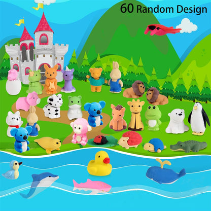 URSKYTOUS 60Pcs Animal Erasers - Fun Desk Pets for Kids | Perfect Classroom Prizes & Party Favors
