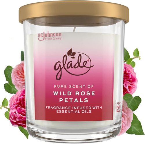 Glade Large Candle Jar - Essential Oil Infused Air Freshener | Wild Rose Petals, 16oz