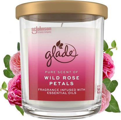 Glade Large Candle Jar - Essential Oil Infused Air Freshener | Wild Rose Petals, 16oz