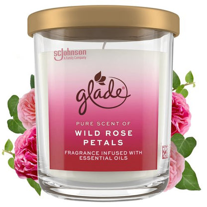 Glade Candle Jar, Large Candle Infused with Essential Oils, Air Freshener for Home Decor, Wild Rose Petals, 16oz