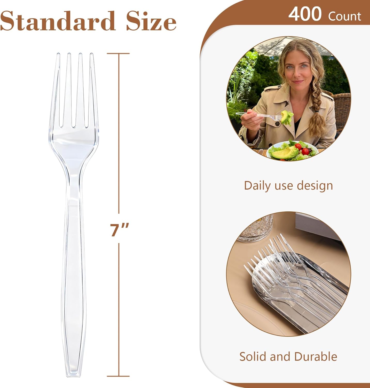 Skiennix Heavy Duty Clear Plastic Forks - 400 Count, BPA-Free & Heat Resistant for Parties