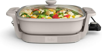Bella Electric Skillet - Adjustable Temperature | EverGood™ Ceramic Coating, 1200 Watt, Oatmilk