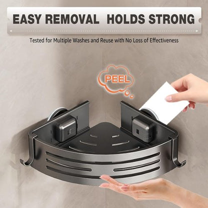 Conworld Corner Shower Caddy - No-Drill Suction Shelf Organizer for Bathrooms | Aluminum, 2-Pack, Gunmetal Gray