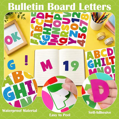 Colorful 2 Inch Large Letter Stickers Set 444PCS - 12 Sheets, Self-Adhesive BULLETIN BOARD Letters & Numbers (Variation: Colorful+12+2 Inch)