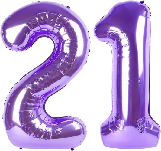 Purple Number 21 Balloon - 40 Inch Birthday Decoration for 21st Party | Perfect for Girls & Boys