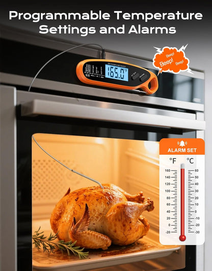 Skiennix Digital Meat Thermometer - Dual Probe Instant Read with Large Backlit Display | Perfect for BBQ, Grill, Oven, and Candy Cooking