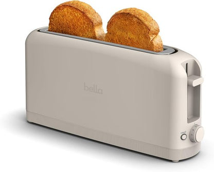 Bella 2 Slice Slim Toaster - 10” Long Slot with 6 Shade Settings & Auto Shutoff | Oatmilk Color