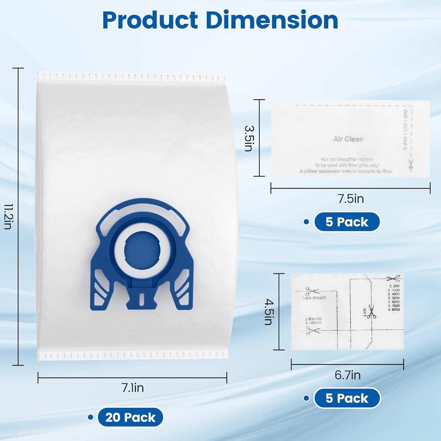 Miele 3D Airclean Vacuum Bags - 20 Pack Compatible with Classic C1, Complete C1-C3, S2-S8 Series
