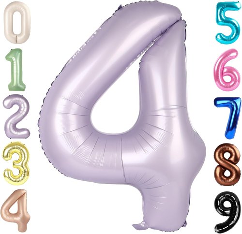 40 Inch Large Number Balloons by [Brand Name] - Cream Purple 4 Balloons for Birthday & Graduation Celebrations