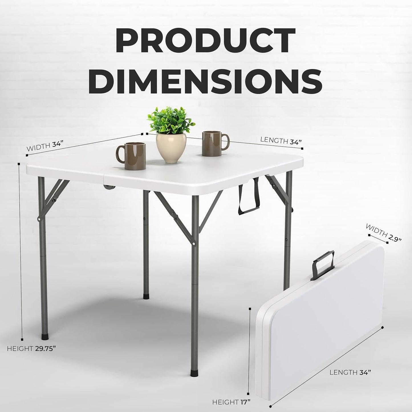 Modern Space 34" Square Foldable Table - Heavy Duty Portable Design with Built-In Handle | Ideal for Events, Dining, Camping