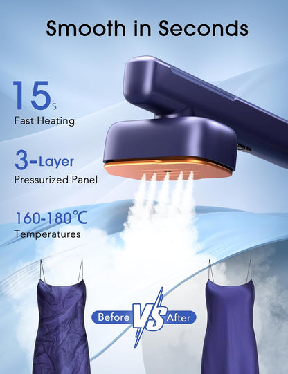 Skiennix Smart Travel Steamer - 2-in-1 Portable Iron with Fast Heat-Up, 100ml Tank, Compact Size - Azure