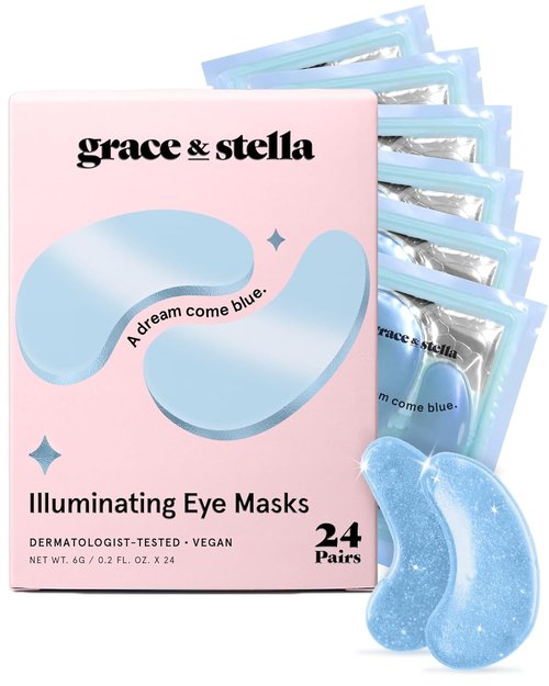 Grace & Stella Under Eye Mask - Award-Winning Gel Patches to Reduce Dark Circles & Puffiness | 24 Pairs, Vegan, Blue
