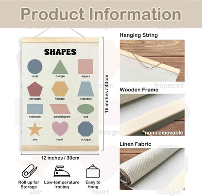 TLESKE Boho Classroom Shapes Chart - Educational Wall Art Decor for Kids Room | 12x16" Hanger Frame