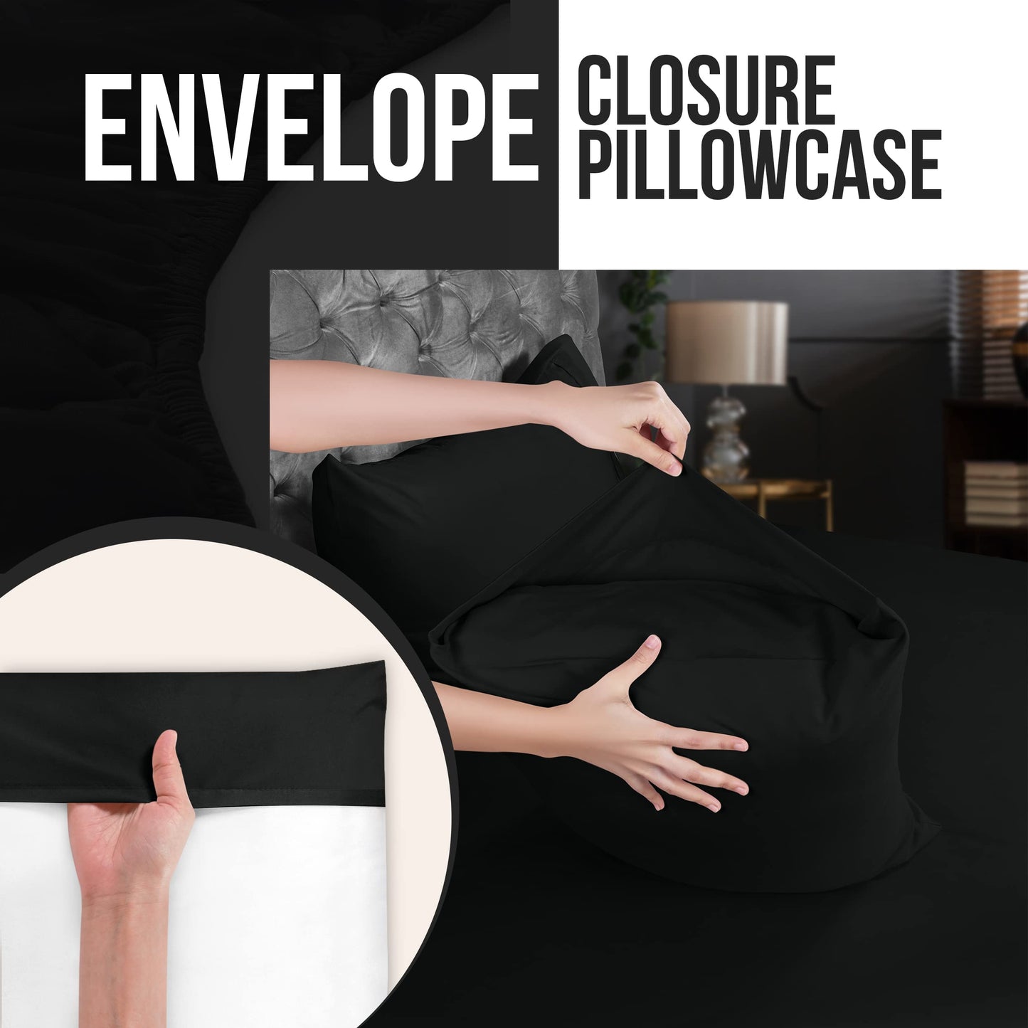 Utopia Bedding Queen Pillow Cases - 4 Pack - Envelope Closure - Soft Brushed Microfiber Fabric - Shrinkage and Fade Resistant Pillow Covers Queen Size 20 X 30 Inches (Queen, Black)