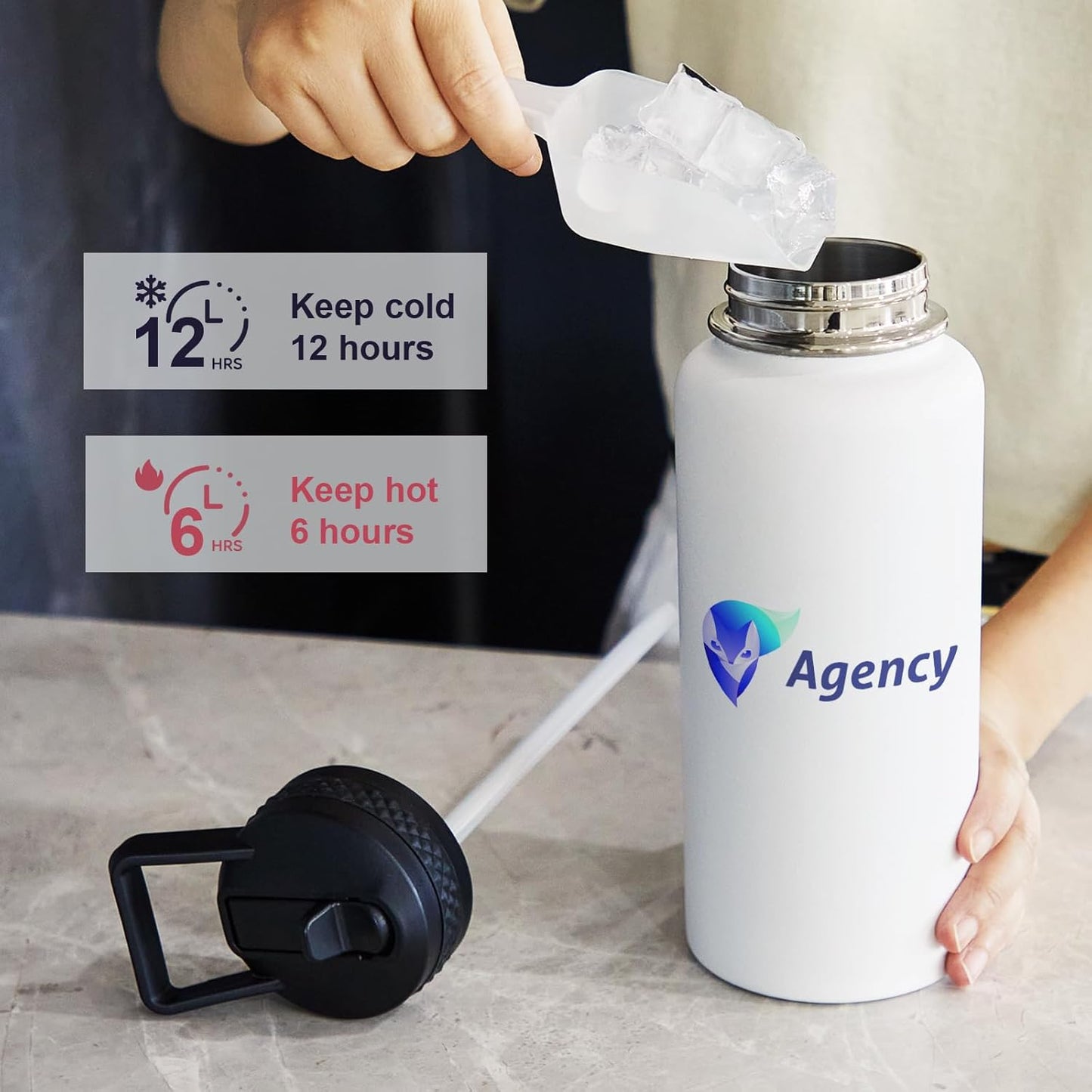 Skiennix Custom Water Bottles - Personalized 32oz Double Wall Stainless Steel | Leakproof with Flip Straw (25 Pcs)