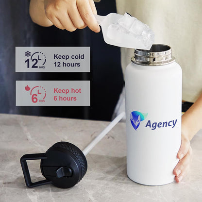 Skiennix Custom Water Bottles - Personalized 32oz Double Wall Stainless Steel | Leakproof with Flip Straw (25 Pcs)