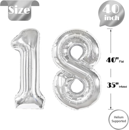 Silver Number 18 Balloon - 40 Inch 18th Birthday Decoration for Kids | Perfect for 18 Year Old Celebrations