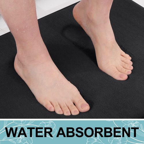 Smiry Memory Foam Bath Mat 30x20, Extra Soft and Absorbent Bathroom Mats, Non Slip Washable Carpet for Floor, Shower and Tub, Black