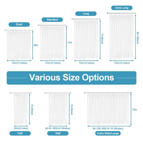 EurCross 9G Clear Shower Curtain Liner 72 x 78 inches Long with 5 Magnet Weights, Heavy Duty Weighted Premium PEVA Plastic Shower Curtain Liner with 12 Hooks for Bathroom
