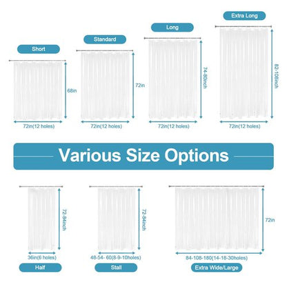 EurCross 9G Clear Shower Curtain Liner 72 x 78 inches Long with 5 Magnet Weights, Heavy Duty Weighted Premium PEVA Plastic Shower Curtain Liner with 12 Hooks for Bathroom