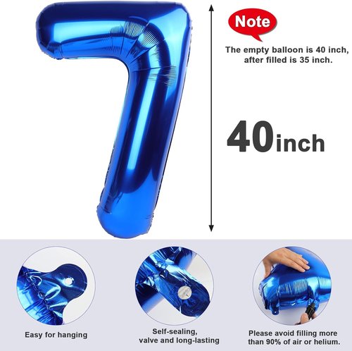 40 Inch Navy Blue Number 7 Balloons - Perfect for Birthday, Engagement & Wedding Celebrations