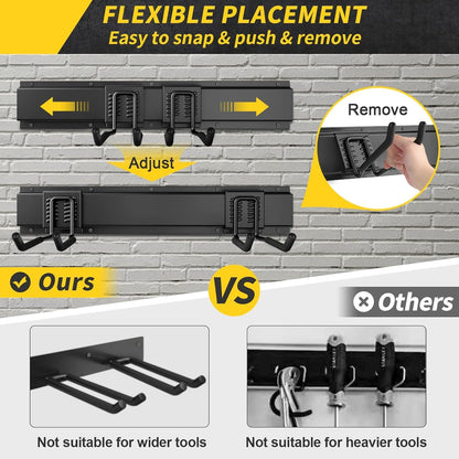 UUP 48" Garage Tool Organizer - Heavy-Duty Wall Mount Storage with Adjustable Hooks | Ideal for Yard Tools