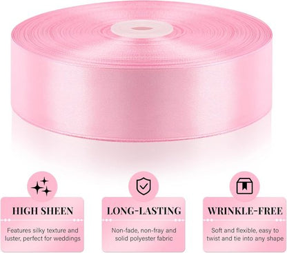 1-1/2 Inch 100 Yards Pink Satin Ribbon, Solid Fabric Ribbon Roll for Flower Bouquet, Gift Wrapping, Roses Making, Handmade Crafts