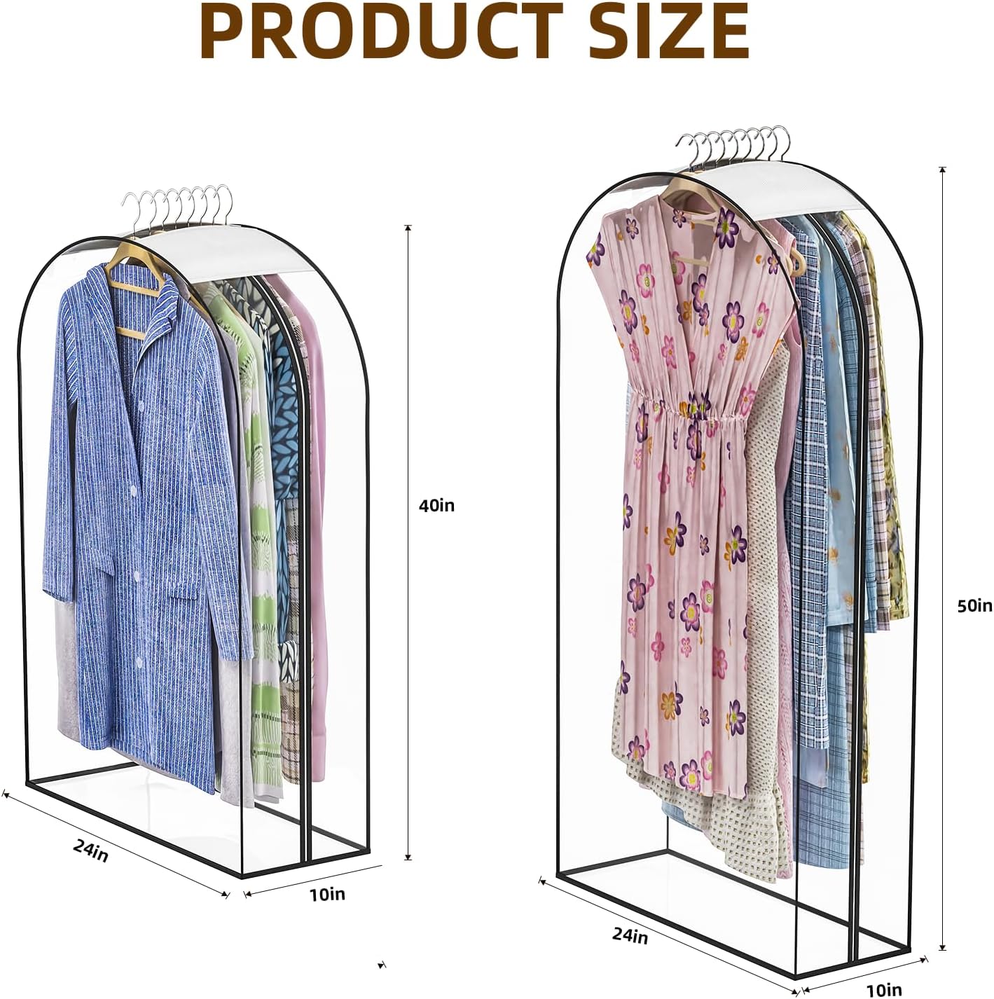 Skiennix Garment Bags - Upgraded Thickened Clear Hanging Storage for Clothes | 4 Packs (40 & 50 Inch)