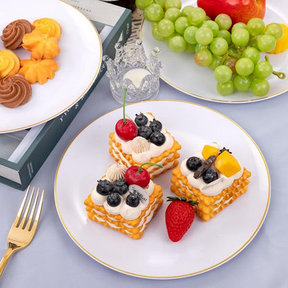 White with Gold Rim 9 Inch Plastic Dinner Plates - 50 Pack, Disposable Party & Wedding Plates