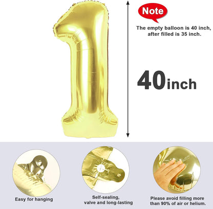 Number Balloons - 40 Inch Light Gold 1 Balloon for 1st Birthday Party | Perfect for Baby Showers & Photo Shoots