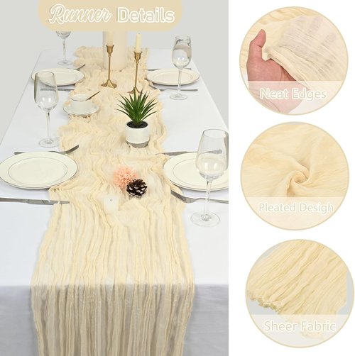 Lvory Cheesecloth Table Runners - 20 Pack 10FT Boho Gauze Fabric for Weddings & Events