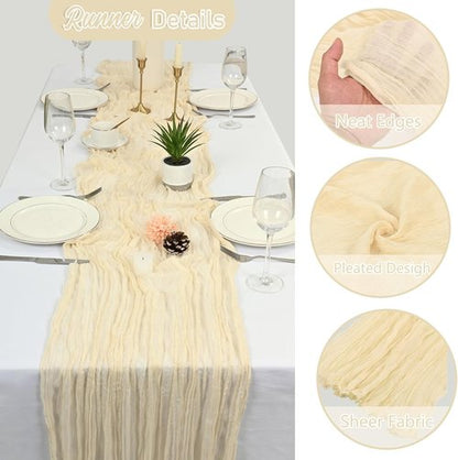 Lvory Cheesecloth Table Runners - 20 Pack 10FT Boho Gauze Fabric for Weddings & Events