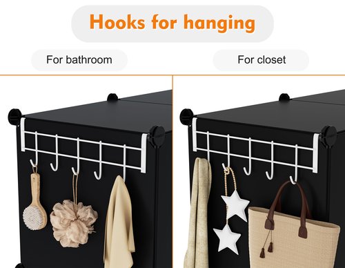 Closet Organizers and Storage, 12 Cube Storage Organizer, Portable Closet Organization Clothes Shelves for Kids, Closet, Bedroom, Bathroom, Office, Black