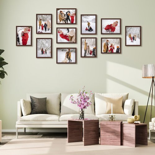 CRUGLA 8.5x11 Picture Frame Set of 11, Multi Certificate Diploma Document Graduate Degree Photo Frame 8.5 by 11 for Wall or Tabletop Display, Brown
