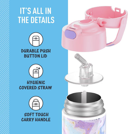 THERMOS FUNTAINER Water Bottle - 12 Ounce Kids Stainless Steel Vacuum Insulated with Straw - Dreamy Design