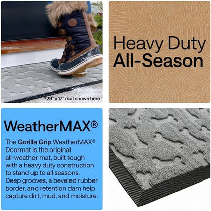 GORILLA GRIP Waterproof All-Season WeatherMAX Doormat - 47x35 Natural Rubber | Stain & Fade Resistant, Easy Clean Light Gray