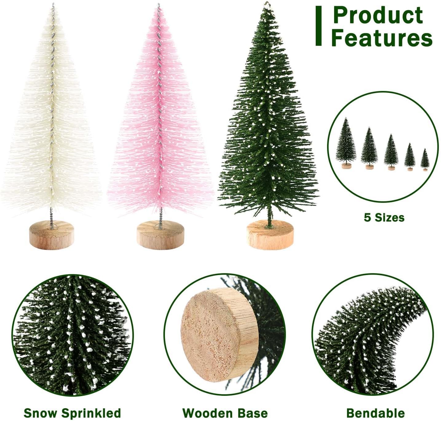 Skiennix 30Pcs Mini Christmas Trees - Artificial Bottle Brush Trees with Wooden Base | Festive Home Decor