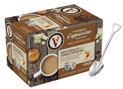 Victor Allen Indulgent White Chocolate Caramel Cappuccino Single Serve Cups 12 Count With Mini Spoon