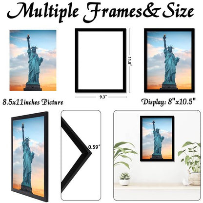 OMAIGAR 8.5x11 Picture Frame for 8.5by11 Poster Photo Canvas Certificate Black High Transparent Photo Frame Wall Desktop Horizontal Vertical 8.5 x 11