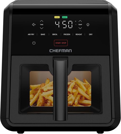 Chefman Air Fryer - TurboFry 7-Qt 6-in-1 High-Powered Cooking for Crispier Results - Black