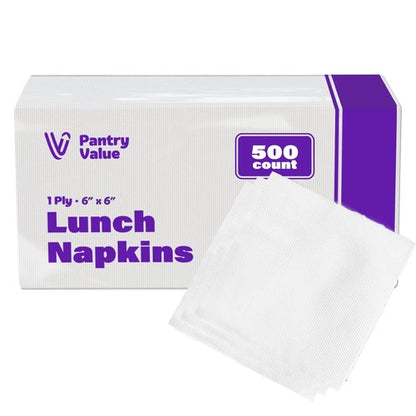 Pantry Value [500 Count - 6x6 Inch folded] 1-ply White Lunch Napkins - Disposable Absorbent Paper Napkins for Everyday use, Events, Parties (12x12 Inch unfolded)