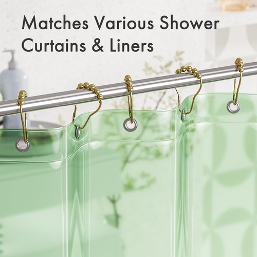 Amazer Shower Curtain Rings, Rust-Resistant Metal Shower Hooks Ring Shower Rings for Curtain Rolling Shower Curtain Hooks for Bathroom Shower Rod Shower Curtain Hangers, Set of 12, Gold