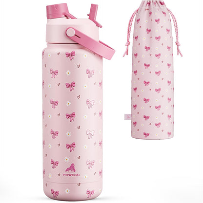 POWCAN 32 oz Insulated Water Bottle - 2-in-1 Straw & Spout Lid, Leak-Proof, BPA-Free, Ideal for Sports & Travel (Bow Crush)