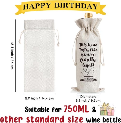 Funny 21st Birthday Gifts for Her Him, 21 Years Old Birthday Party Decorations Wine Bag Gifts, Happy 21st Birthday Decor for Daughter Son Friends