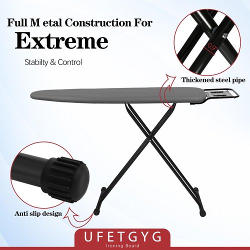 UFETGYG Ironing Board,13" X 43" W/with Iron Rest | Full Metal Construction| Height Adjustable | Heat & Scorch Resistant Fabric | Heavy Duty| Easy to Fold | Anti-Skid Feet |Grey