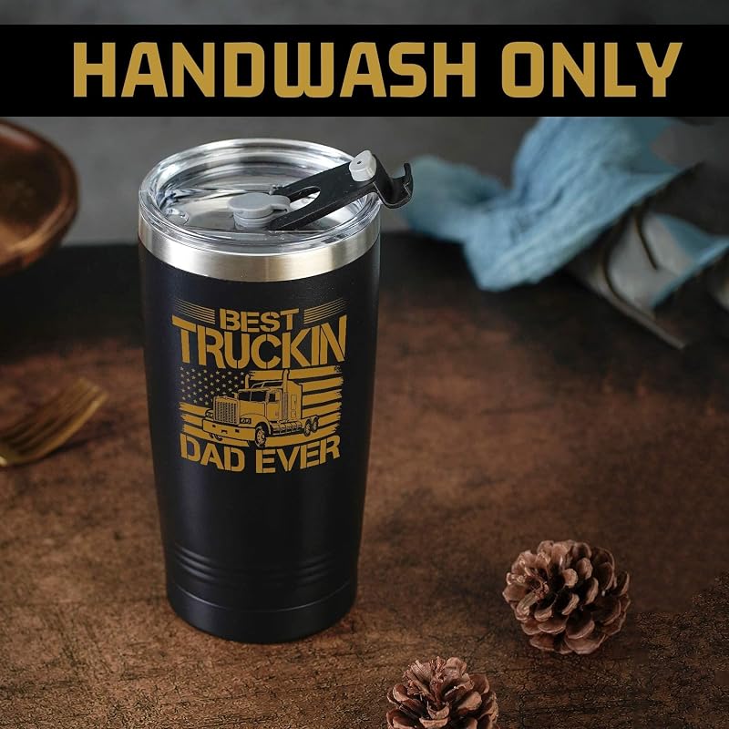 20 oz Stainless Steel Insulated Tumbler - Best Truckin Dad Ever Gift for Truck Driver Dad