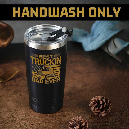 20 oz Stainless Steel Insulated Tumbler - Best Truckin Dad Ever Gift for Truck Driver Dad